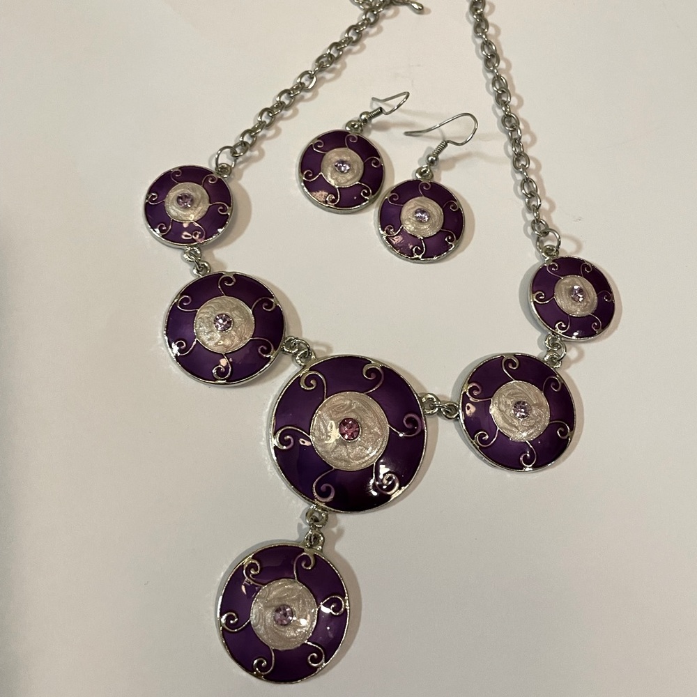 Purple necklace and earring set